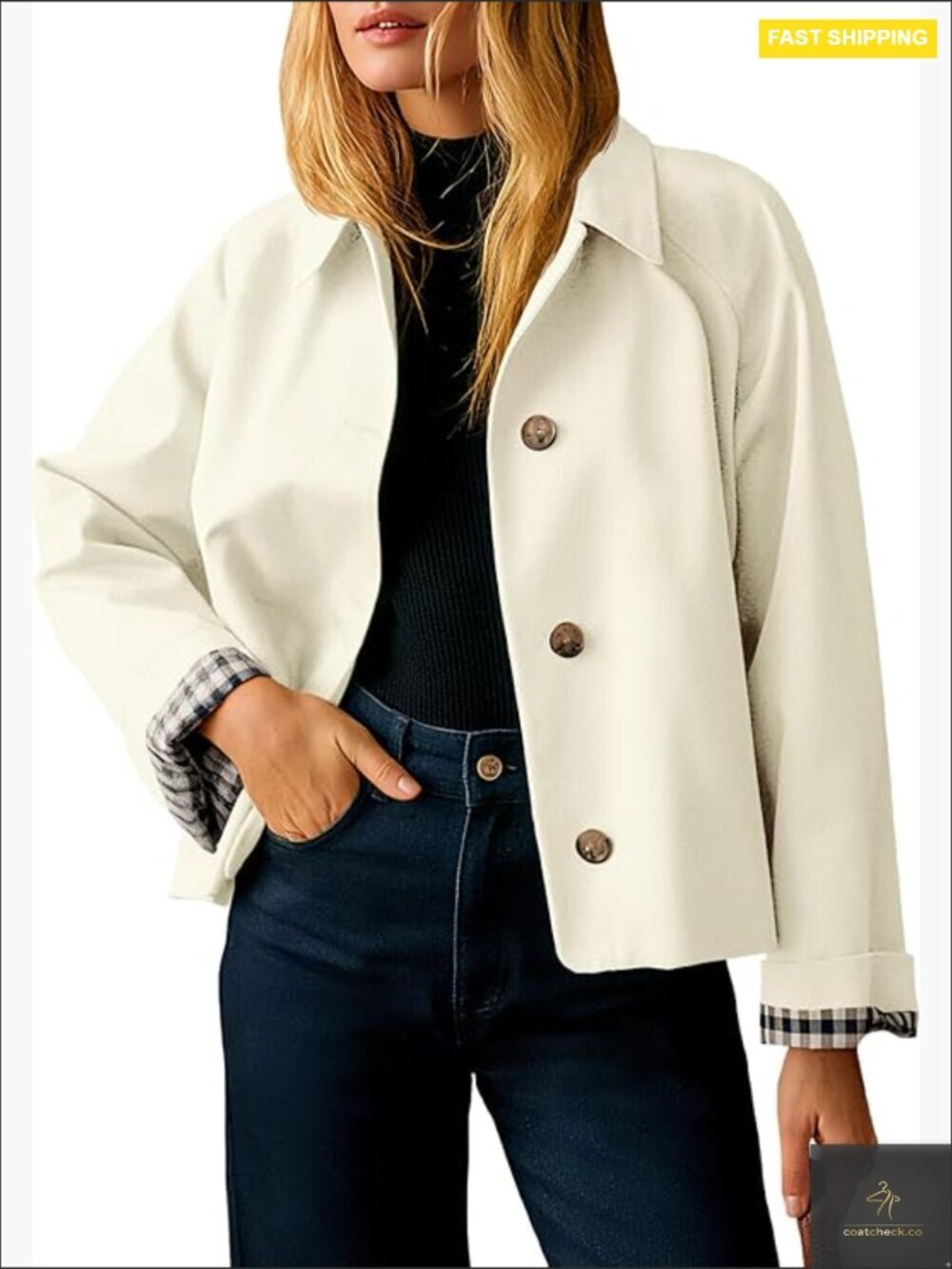 Cropped Trench Coat Lightweight Single Breasted Jacket Fall Windbreaker Fashion